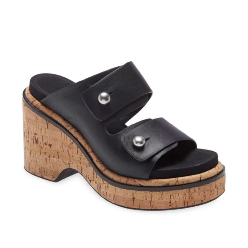 Rag & Bone Sommer Leather Double-Buckle Slide High-Heel Wedge Sandals Size 41 - Picture 2 of 12
